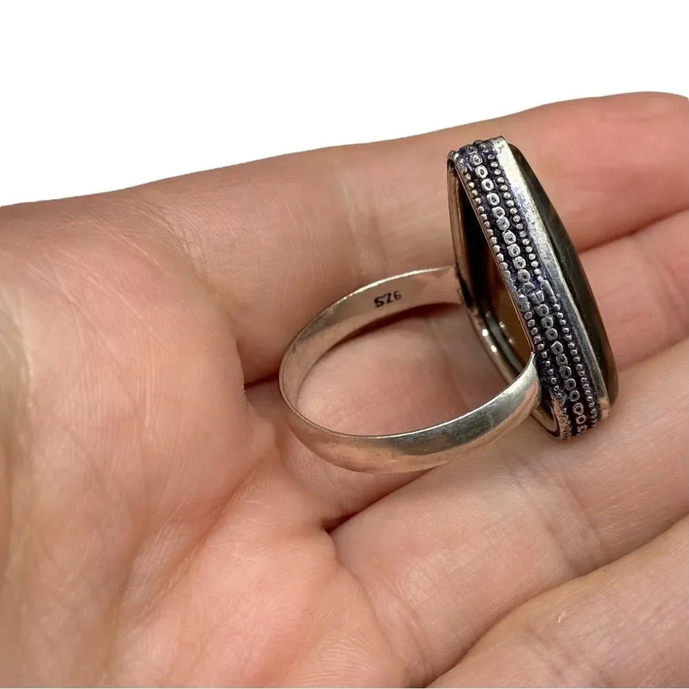 Tiger’s Eye Ring Size 11.5 925 Sterling Silver Overlay Brown Stone
